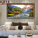 欧式古典山水风景油画客厅沙发玄关背景墙装饰挂画横幅纯手工定制