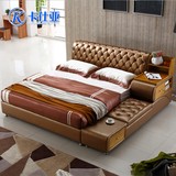 品牌床现代真皮床软靠皮艺床1.8米双人床榻榻米床储物婚床实木床