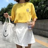 DUTE 韩版订单学院风卡通香蕉牛奶刺绣闺蜜装宽松中袖T恤女  786