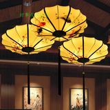 新中式吊灯仿古典餐厅火锅店茶楼阳台创意艺术手绘画荷花布艺灯笼