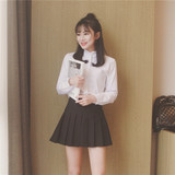 2016秋季新款女装韩版休闲学院风显瘦蕾丝边长袖立领白衬衫衬衣女