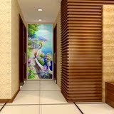 大型3D立体墙纸壁画背景墙玄关过道走廊无缝竖版墙布壁纸油画壁布