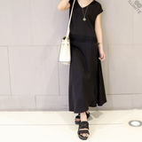 Rillimiteu韩国制原创设计女夏黑雪纺A型不对衬开叉鱼尾边长半裙