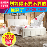 全实木床 橡木床 简约现代中式白色实木床1.8米双人床高箱床婚床