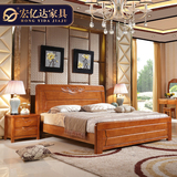 床 高档新中式全实木床橡胶木简约双人床1.8/1.5米高箱储物床婚床
