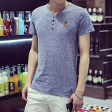 好衣府2016夏季加绒加厚短袖常规棉麻韩版男士体恤衣服纯色T恤