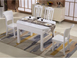 冰花玻璃餐桌实木可伸缩折叠餐桌椅组合白色橡木烤漆圆桌大小户型
