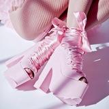 2016最新欧美潮牌芭蕾丝带交叉绑带超高跟防水台鱼嘴凉鞋黑色粉色