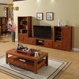 现代中式全实木电视柜组合简约宜家地柜客厅电视柜矮柜橡胶木酒柜