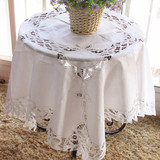 外贸出口英国白色棉麻百代丽镂空老工艺桌布 台布 茶几小圆桌盖布