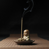 香炉 复古小和尚陶瓷香插摆件 线香盘香香插仿古陶瓷佛教用品香座