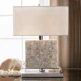 美式简约白色方形水晶贝壳台灯创意家居酒店样板房客厅贝壳装饰灯