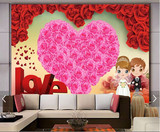 现代简约浪漫婚房玫瑰花心型客厅电视背景墙画大型壁画无纺布墙纸