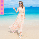 波西米亚长裙沙滩裙泰国海边度假碎花雪纺大摆连衣裙性感海滩裙仙
