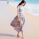 泰国度假波西米亚长裙海滩裙沙滩裙夏天拼接显瘦雪纺大摆连衣裙仙