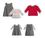 2016新款欧美女童三件套格子长袖衬衫 外套 羊毛背心裙女童套装