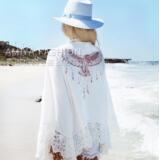 欧美风沙滩罩衫开衫波西米亚印花比基尼蕾丝罩衫长袖防晒衣空调衫
