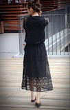 2016年欧洲站春夏新款 蕾丝无袖修身收腰两件套连衣裙配长背心T