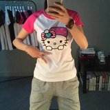 2016夏季新款LALABOBO潮牌拉拉波波KITTY猫圆领女短袖T恤打底衫潮