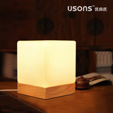 北欧实木方形小台灯 创意原木床头灯 温馨卧室冰块灯玻璃方糖台灯