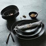 梵格创意个性 欧式简约黑色磨砂7件餐具套装  家用陶瓷异形碗盘碟