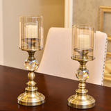 欧美式奢华水晶烛台 客厅餐桌家居装饰品工艺品铜色蜡烛烛台摆件