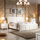 全实木床 橡木床 简约现代中式白色实木床高箱床婚床1.8米双人床