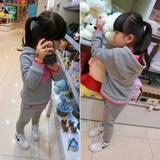 韩版春秋款2016 女童中小童字母卫衣棉质连帽运动套装保暖 2件套