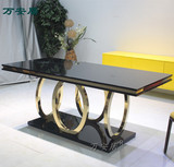 新古典黑色钢琴烤漆餐桌后现代不锈钢香槟金饭桌子样板房家具定制
