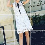 于MOMO定制2016夏季无袖白色a字韩版背心裙木耳边拼接蕾丝连衣裙