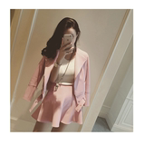 粉色名媛雪纺外套长袖套装女装 2016秋装新款甜美a字裙短裙两件套