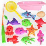 儿童钓鱼玩具套装宝宝戏水磁性磁铁钓鱼宝宝智力塑料钓鱼玩具包邮