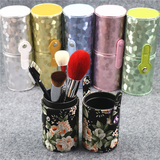 彩色刷桶便携式小号pu皮带盖防尘收纳筒化妆刷彩妆收纳桶圆形笔筒