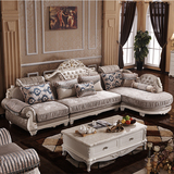 简欧式布艺沙发可拆洗L型1+3贵组合高档实木雕花客厅转角贵妃长椅
