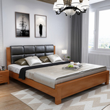 北欧宜家床全实木真皮软靠1.5双人床皮靠简约现代1.8中式床日式床