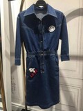 高端定制MOCO 2016年米老鼠贴片牛仔连衣裙MA161SKT114 原价1399