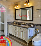 美式双人洗手台盆浴室柜落地组合大理石卫生间中式实木白橡1.8米