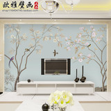 无缝大型壁画电视背景墙纸现代中式客厅3d无纺布壁纸墙布花鸟简约