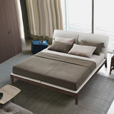 实木床 北欧简约现代双人床水曲柳实木床1.8米小户型婚床