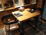 美式整装红色乡村复古桌铁艺餐桌椅组合简约做旧西餐厅实木桌子