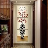 竖版客厅玄关装饰画三联画钟表创意艺术时针无框画挂钟抽象花瓶