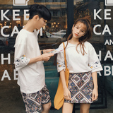 2016韩国夏季情侣装韩版短袖T恤简约印花潮牌男女学生圆领半袖