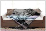 简约现代卡通猫咪单双人沙发套罩防滑纯棉布艺装饰午休旅游毯子夏