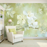 绿色手绘欧式田园墙纸 客厅电视背景墙壁纸 简约花朵卧室油画壁画