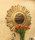 门厅玄关镜挂镜圆形太阳装饰镜子壁挂餐边镜浴室镜电视背景墙欧式