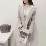 2015冬季韩版中长款大衣连帽羊羔毛外套女装加厚棉衣皮毛一体棉服