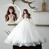 芭比娃娃婚纱齐地拖尾时尚3D真眼儿童节生日礼物玩具新娘公主女孩