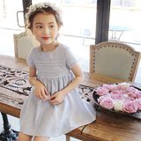 韩国flo童装夏装女童棉绸连衣裙儿童甜美淑女公主裙短袖礼服夏季