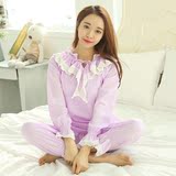 韩国早春梭织棉家居服睡衣女超仙甜美公主风蕾丝花边系带套装外穿