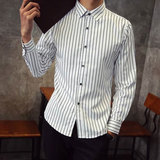 2016春夏季男装长袖条纹衬衫商务休闲薄款韩版修身白色衬衣潮青年